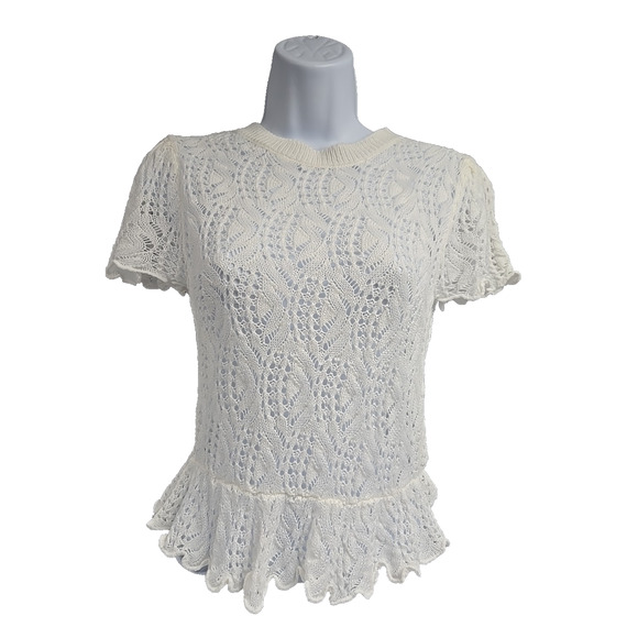 H&M Sweaters - H&M Divided Womens Top Ivory Peplum Flounce Pointelle Knit Sweater Fairy Size S